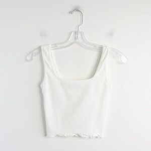 NWOT Shein Ribbed Crop Tank top camisole new white XS cotton lettuce edge basic